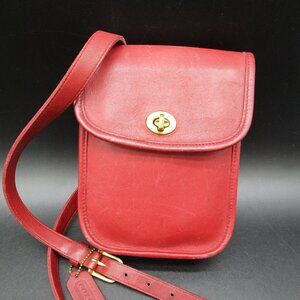 Vintage COACH Scooter Sidepack Swing Bag Red Leather Crossbody 9978